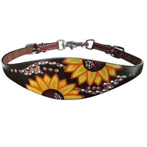 Sangle en cuir véritable avec raccords en acier inoxydable de tournesol peints à la main pour cheval Fournisseur de gros - Product Image 2