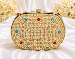Gold Rhinestone Crystal Evening <b>Clutch</b> <b>Bag</b> Handmade <b>Bridal</b> Party Wedding Purse with Velvet Lining up to 1L Capacity - Product Image 3