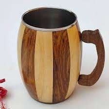 แก้วกาแฟไม้ทำมือ แก้วน้ำไม้เนื้อแข็ง ดีไซน์วินเทจ พร้อมหูจับ สำหรับชา เบียร์ น้ำผลไม้ ใช้ในบ้าน ของขวัญสำหรับผู้ใหญ่ - Product Image 4
