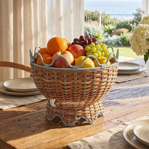 Cesta de Servir de Ratán Vintage de Lujo con Borde Festoneado, Centro de Mesa Ecológico de Fibra Sostenible para Cocina - Product Image 4