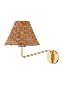 Lampe murale en laiton antique avec abat-jour en rotin, contemporaine, durable, facile à installer et à entretenir, pour l'éclairage de chevet - Product Image 5