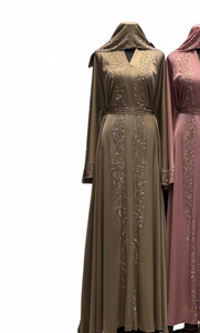 Wholesale Modest Dubai Beaded Sequined Long Sleeve <b>Abaya</b> Muslim Traditional Handmade Wedding Women Polyester Breathable V Neck - Product Image 2
