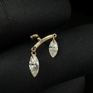 Modern 14K Gold Marquise Diamond <b>Helix</b> Piercing <b>Stud</b> with Refined Dangle Earring Design - Product Image 1