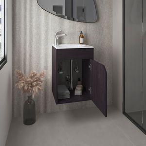 Mobile bagno sospeso Bethel nero a una anta con ampio lavabo in resina e due ripiani contenitore - Product Image 2