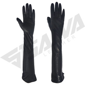 Guantes largos de piel de oveja negra de lujo al por mayor para mujer, ideales para fiestas y bodas. - Product Image 5