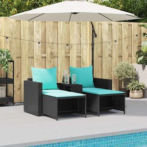 Set di divani da giardino impilabili in polyrattan nero da 5 pezzi con cuscini - Product Image 3