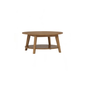 <b>Mid</b> <b>Century</b> Round Light Tennessee Walnut Coffee <b>Table</b> with Solid Wood Legs and Acacia Veneer for Modern Circular Living Room Lay - Product Image 2