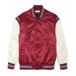 Veste universitaire rouge pour homme, coupe classique, col rabattu, doublure en satin, fermeture boutonnée, couleur unie, style décontracté d'automne - Product Image 1