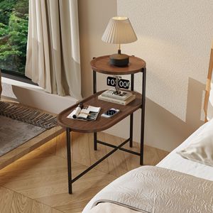 Modern 2-Tier Walnut Brown Wood Storage Shelf <b>Small</b> End Tables Nightstands for Living Room Coffee Tables <b>Sofa</b> Side Table Design - Product Image 3
