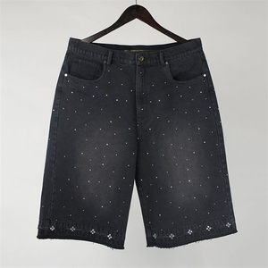 RNSHANGER Short en jean droit brodé bleu clair respirant taille mi-haute style urbain vintage pour homme grande taille 48 - Product Image 1
