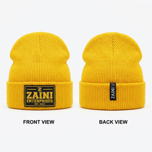 <b>Men</b> Beanie Cap Premium Acrylic Rib Knit 280 GSM Warm Stretch Cuff Custom Woven Logo Patch <b>Winter</b> <b>Hat</b> Wholesale Factory Custom - Product Image 1