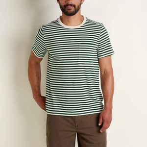 T-shirt en coton rayé pour homme, personnalisable OEM/ODM, vente en gros, T-shirt en jersey épais rayé bleu et blanc de haute qualité, respirant - Product Image 5