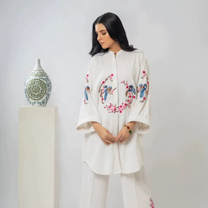 ชุดลำลองผ้าฝ้ายสีชมพูฟ้าสำหรับผู้หญิง แขนสั้น สำหรับฤดูร้อน - Product Image 1