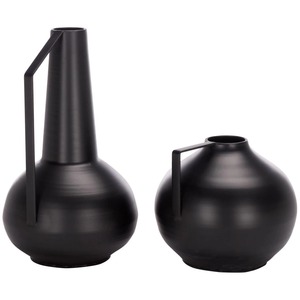 Jarrón de Mesa Moderno de Metal Negro, Diseño Minimalista con Asa, Escultura Decorativa - Product Image 1