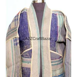 Chaqueta de Cuello Alto con Botones, Tejida a Mano, Reversible, Ecológica, Transpirable, de Secado Rápido, de Algodón, Estilo Vintage Kantha, para Mujer, Primavera Verano - Product Image 3