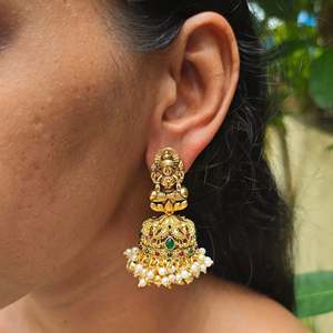 Vintage Diamond Pearl Zircon Hoop Earrings-Antique Jhumka Fashion Jewelry for Party Wedding Gift - Product Image 1