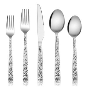Juego de Cubiertos de Acero Inoxidable Martillado de Lujo, 24 Piezas, Juego de Cubiertos Plateados con Acabado Espejo, Juego de Vajilla Ecológico para Cocina - Product Image 1
