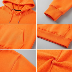<b>Men's</b> <b>Orange</b> Hooded Fleece <b>Sweatshirt</b> Regular Fit Solid Color Casual Pullover with Front Pocket Autumn Wear - Product Image 5