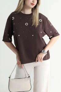 Camiseta Blanca con Logotipo para Mujer, Cuello Alto, Manga Corta, Informal, Tejido de Punto, 100% Algodón Jersey, Corte Regular, Protección UV, Secado Rápido - Product Image 3
