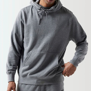 Men's Hooded Fleece <b>Sweatshirt</b> 100% Cotton Regular Fit Solid Gray Casual Pullover with Pocket Autumn Wear - Product Image 5