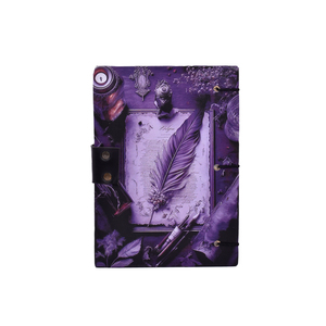 A5 Antique Style Writing Journal with Lock Purple Theme Feather Design Notebook | 200 Pages Dual Side Paper Diary Creative Gift - Product Image 2
