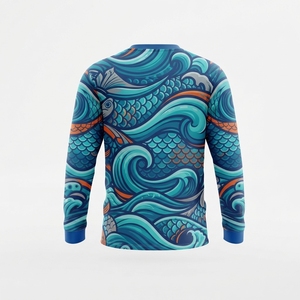 เสื้อตกปลาแขนยาวผู้ชาย พิมพ์ลายแบบซับลิเมชั่น UPF 50 แห้งเร็ว โพลีเอสเตอร์ ลายคลื่นทะเลสีน้ำเงิน เสื้อพูลโอเวอร์ - Product Image 2