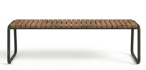 Modern Outdoor Patio <b>Bench</b> Wood Slats Steel Frame Contemporary Design Eco-Friendly Water Resistant BeNK <b>Bench</b> 4 Seating Capacity - Product Image 2