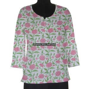 Vestido corto con estampado de bloques a mano para mujer, Túnica de algodón, vestido Kurtis, vestidos de noche, Vestido corto de algodón de diseñador - Product Image 1