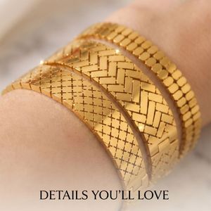 Hypoallergenic 316L Stainless Steel Geometric Wide Cuff <b>Bracelet</b> 18K Real Gold Plated Luxury Bangle for Wholesale - Product Image 5