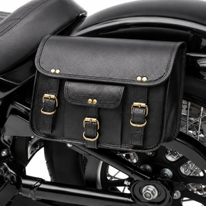 Sacoche de selle de moto en cuir noir, sacoche latérale vintage pour vélo, sac de rangement avec sangles à boucles pour les voyages en moto - Product Image 2