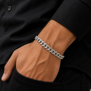 Bracelet en argent sterling 925, style cubain vintage, zircone cubique, poli miroir, hip-hop, pour homme, unisexe, pour les fêtes, les mariages, le quotidien - Product Image 1