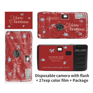 Appareil photo jetable Olagraphy personnalisé en plastique 35 mm avec flash, 27 clichés, film couleur, motif Noël rouge - Product Image 1