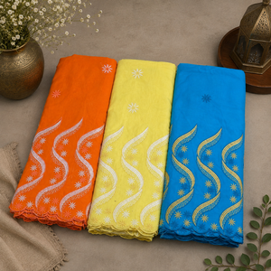 Tissu en voile de coton brodé élégant |   Tissu pour robe Toub soudanaise 100% coton pour femmes, pour mariage, fête et vêtements culturels - Product Image 1