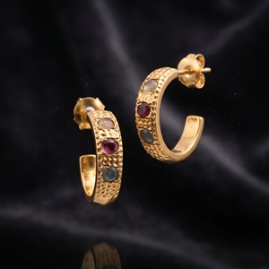 Pendientes de Aro de Plata 925 Chapados en Oro con Turmalina Multicolor, Joyería de Piedras Preciosas Texturizadas Hechas a Mano para Mujer - Product Image 4