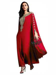 Women's Red Embroidered Abaya Floor Length Long Sleeve Sweetheart Neckline <b>Plus</b> <b>Size</b> Lightweight Shawl Collar Elegant Middle - Product Image 5