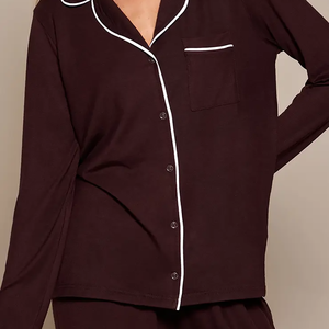 High Quality Women Classic Solid Color Long Sleeve Pajamas Set 2 Piece Soft Woven Button Fly Mid Rise Sleepwear Autumn Wear - Product Image 6