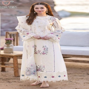 Hermoso conjunto de salwar-kameez y dupatta de algodón de diseño moderno con bordados, semicosturado, de proveedor de la India, para la moda femenina. - Product Image 1