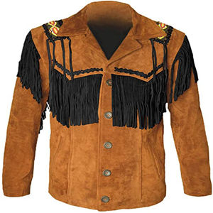 Chaqueta de Piel de Oveja con Flecos para Hombre, Estilo Casual de Invierno, Servicio OEM, de Alta Calidad, Estilo Vaquero Occidental con Cuello Camisero - Product Image 1
