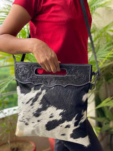 New Arrival Hot Selling Hand Tooled Leather <b>Bag</b> Handbag Sling <b>Bag</b> Tooled Cowhide Fur Leather Purse <b>Women</b> Leather <b>Bags</b> - Product Image 6