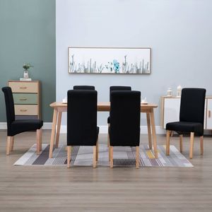 Ensemble de 6 chaises de salle à manger en tissu noir avec structure en bois, taille standard - Product Image 1