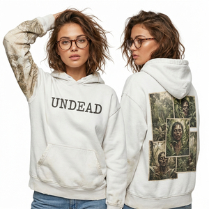 Custom White Undead Graphic Hoodie Women <b>Map</b> Print Sleeves Distressed Fleece Pullover Streetwear Vendor Bulk Production - Product Image 1