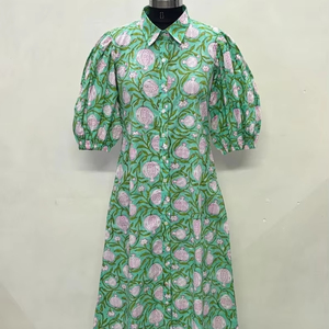 Vestido casual midi de mujer, 100% algodón, liso, manga corta, cintura imperio, estilo babydoll, cuello en V, holgado, para uso diario. - Product Image 1