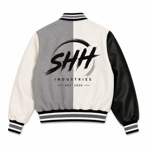 SHH INDUSTRIES Varsity <b>Jacket</b> Men Printed Logo Letterman Baseball Bomber <b>Jacket</b> PU <b>Leather</b> Sleeves Streetwear OEM Manufac - Product Image 2