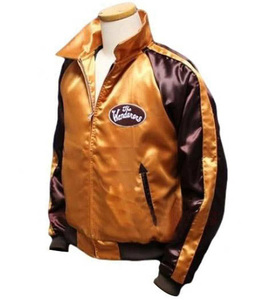 Blouson Bomber en Satin Doré Personnalisé pour Homme, Marron, Manches Raglan, Fermeture Éclair Intégrale, Style Universitaire, Vente en Gros, Vêtement de Sport Rétro, Uniforme - Product Image 2