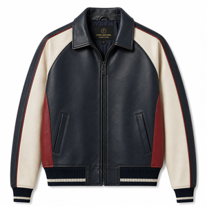 FURAT LEATHERS OEM Veste en cuir pour homme, style basket-balliste, respirante, col montant, fermeture éclair frontale, automne, coton - Product Image 1