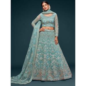 Hermoso mar azul bordado suave red Lehenga Choli con Dupatta - Product Image 2