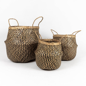 Cesta pequeña de algas marinas, cestas para el vientre de hierba marina, organizador de contenedores de rafia de paja natural - Product Image 5