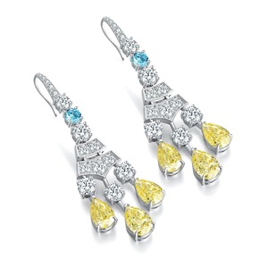 Pendientes Modernos de Diamantes en Plata 925 con Gemas Amarillas y Azules de Corte Pera, Certificados por IGI, Joyería para Bodas - Product Image 3