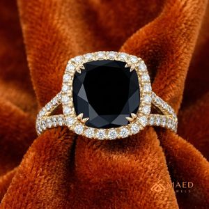 Bague de luxe en moissanite noire pour femme, plaquée or, taille coussin, bijoux de fiançailles et de mariage, micro-incrustation, cadeau élégant, Gujarat - Product Image 3