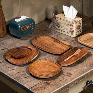 Hand-Carved Acacia Wood Serving Tray Organic Shape <b>Rustic</b> Farmhouse <b>Decor</b> - Product Image 3
